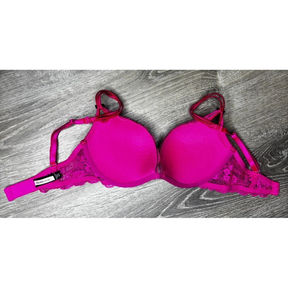 Victoria's Secret Sexy Little Things Pink Lace Black Underlay Padded‎ Bra Sz 32D - Picture 3 of 6